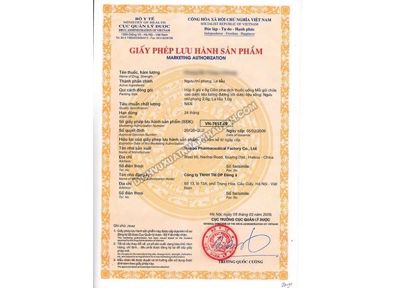 Mẫu giấy phép xuất khẩu